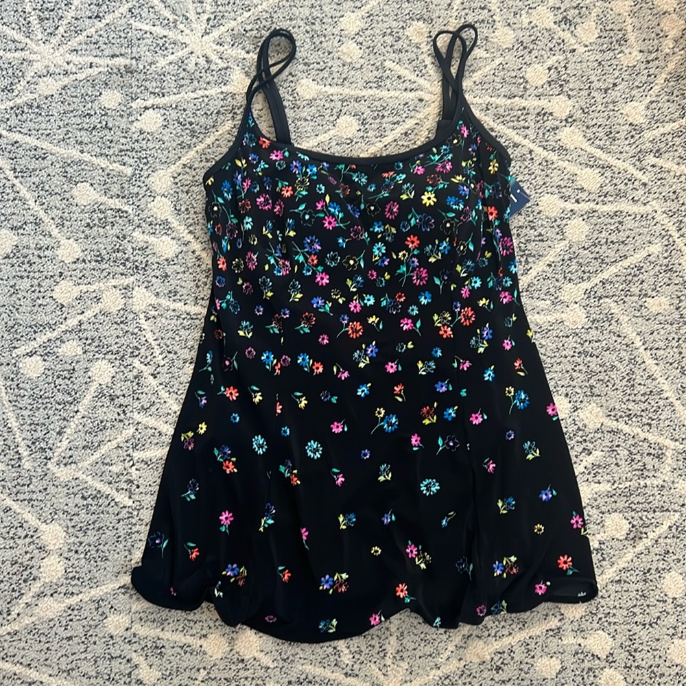 Longitude Mucacha Floral Empire Princess Seam Long Torso Swim Dress size 12